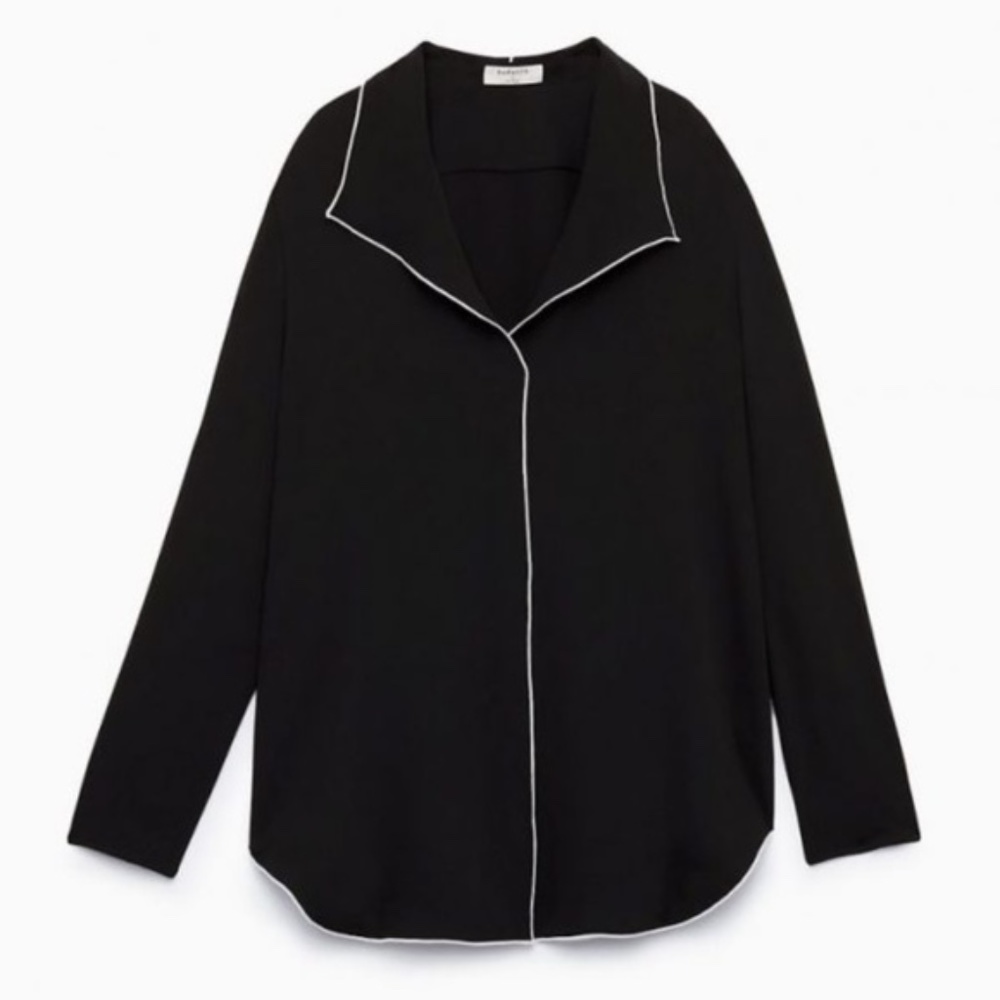 Aritzia Babaton Rena Blouse Black White Piping Womens Size S